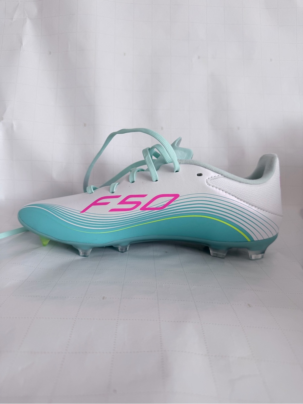 adidas F50 Soccer Cleats in White, Aqua & Pink